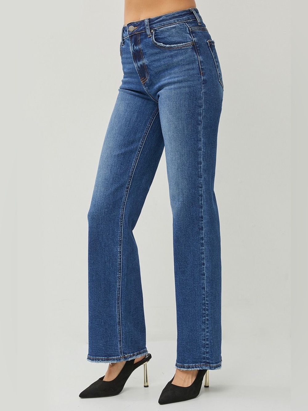 RISEN Los Angeles NWT Sammie High Rise Straight Leg Denim Jeans Dark Wash 13/31 - Picture 4 of 5
